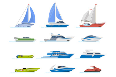 Travel yacht and powerboat. Cruise boats, luxury yacht steamer and spe