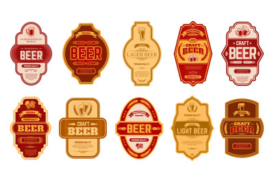 Beer vintage labels. Retro beers brewery badges, alcohol craft vintage