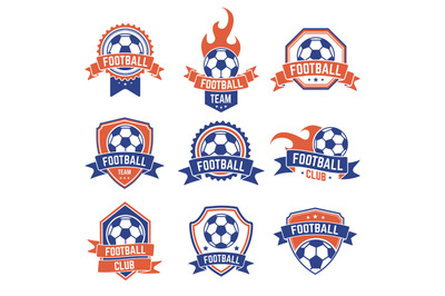 Soccer club emblem. Football badge shield logo&2C; soccer ball team game