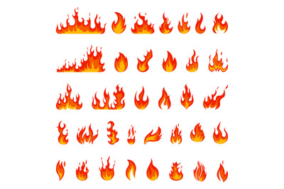 Cartoon flame. Fire fireball&2C; red hot campfire&2C; yellow heat wildfire a