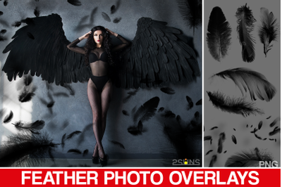 Black feather Overlays, Feather photo overlays, photoshop