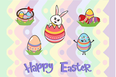 Easter Bunny Egg Art Illustration Bundle