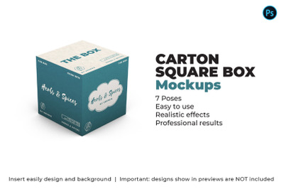 Carton Square Box Mockup - 100x100x100 - 7 Poses