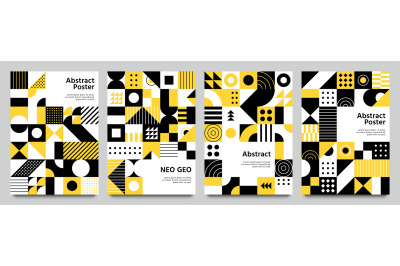 Neo geometric posters. Modern grid pattern with geometrical shapes. Ab