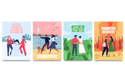 Couples in love poster. Vector illustration set