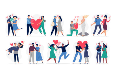 People in love. Vector illustration set. Woman and man