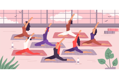 Women yoga group stretching exercise. Vector illustration