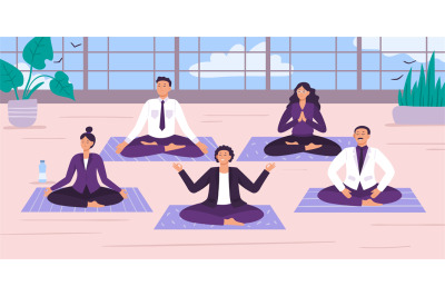 Yoga office workers. Vector illustration. Yoga worker position