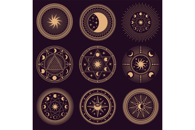 Mystic circle symbols. Vector illustration of set