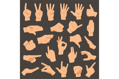 Hands gestures. Vector illustration set arm fingers