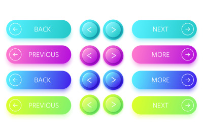 Gradient buttons. Next and back button&2C; colorful prev and more buttons