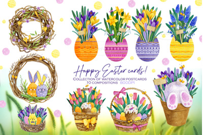 Watercolor Happy Easter cards