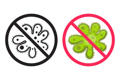 Antibacterial icon. Vector icons set, ban virus