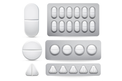 Medicine pills. Vector illustration set&2C; tablets in pack