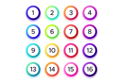 Numbers in colorful gradient frames. Vector set