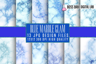 Blue Glam marble digital paper