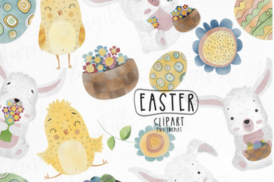 Watercolor Easter clipart. 13 easter digital clipart. Easter bunny, eg