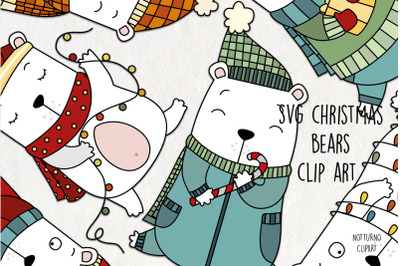 SVG Christmas Bear Clipart; set for scrapbooking and card making. Chri