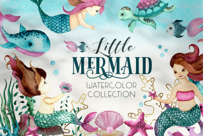 Little Mermaid. Watercolor collection