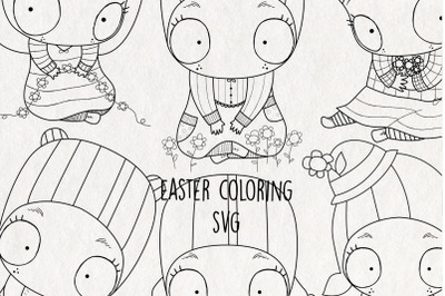 Easter Coloring SVG. Clipart Black and White. Digital stamps. Instant