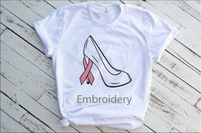 Embroidery High heels Pink Ribbon  breast cancer woman 5nb