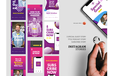 Podcast Instagram Stories and Post Template - social media podcaster