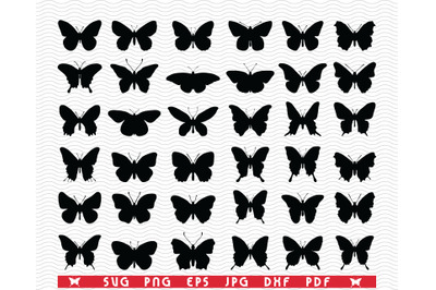 SVG Butterflies, Black Silhouettes, Digital clipart