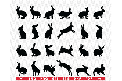 SVG Rabbits, Black Silhouettes, Digital clipart
