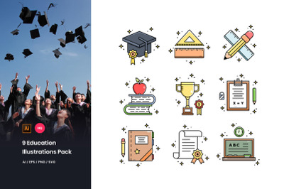 9 Education Illustrations Pack