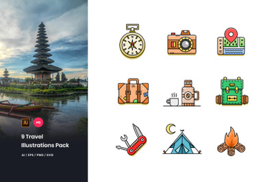 9 Travel Illustrations Pack