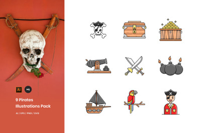 9 Pirates Illustrations Pack