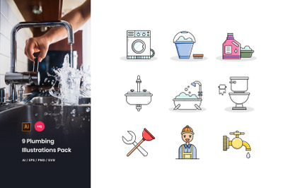 9 Plumbing Illustrations Pack