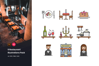 9 Restaurant Illustrations Pack