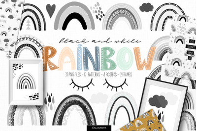 Black and white rainbow clipart