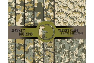 Camouflage wallpapers, Seamless army patterns, Digital paper pack.