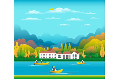 Rowing, sailing in boats as a sport or form of recreation vector