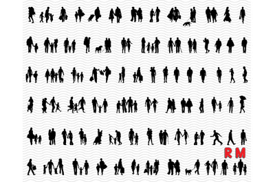 SVG Families in walking&2C; Black silhouettes&2C; Digital clipart