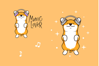 Funny dog corgi, love music