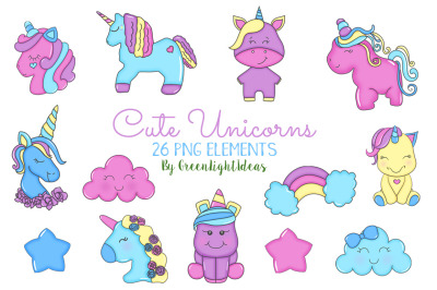Cute Unicorns Clipart, Unicorns Graphics, Unicorn Party Clipart
