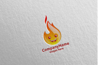 Fire and Flame Cute Face Logo 15