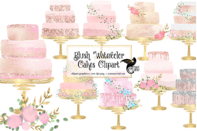 Blush Watercolor Cakes Clipart