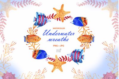 Watercolor underwater cliparts