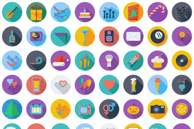 Celebration and Party color flat icons set