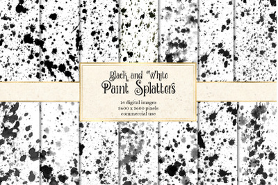 Black and White Paint Splatters Digital Paper