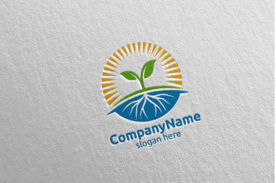 Organic Tree Leaf and Sun Logo Design