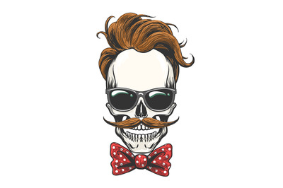 Skull in Glasses with Mustache and Bow tie