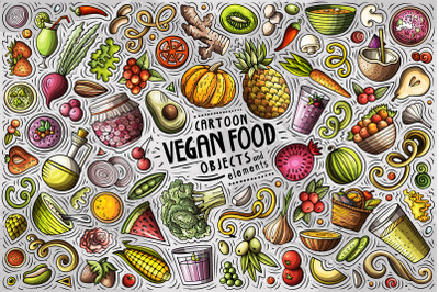 Vegan Food Cartoon Objects Set