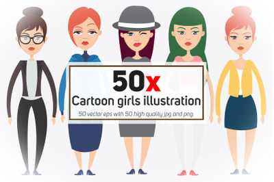 50x Woman/Girls Characters Vector Collection