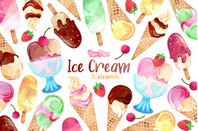 Ice Cream Watercolor Cliparts