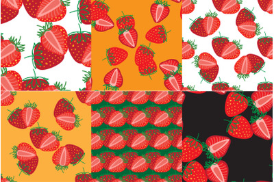 Whole and sliced Strawberry berry isolated seamless patterns